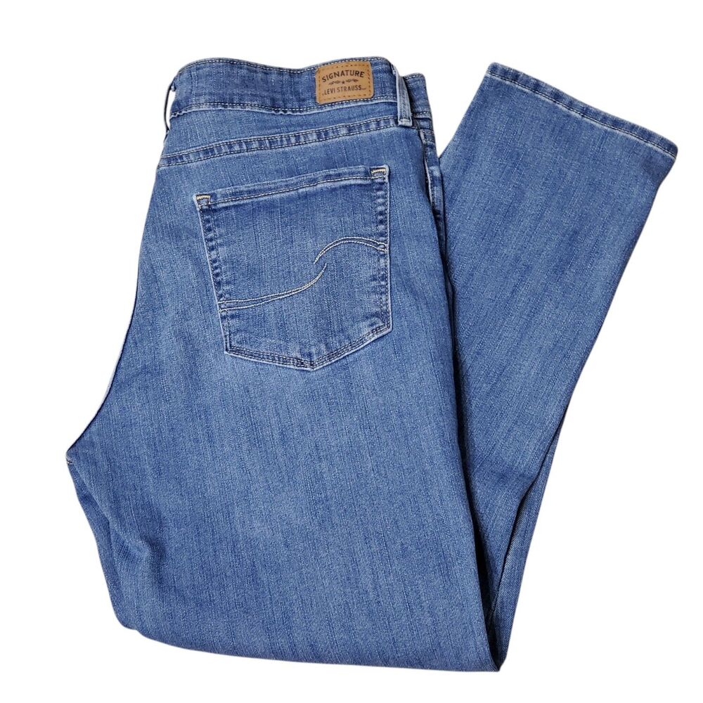 Levi Strauss Signature Womens 14S W32 L28 Mid Rise Slim Denim Blue Jeans
